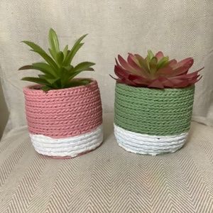 2 fake succulents, nice size, new, ceramic pots